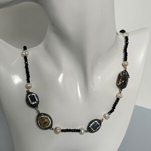 Pearls real Black and Silver Beaded Necklace